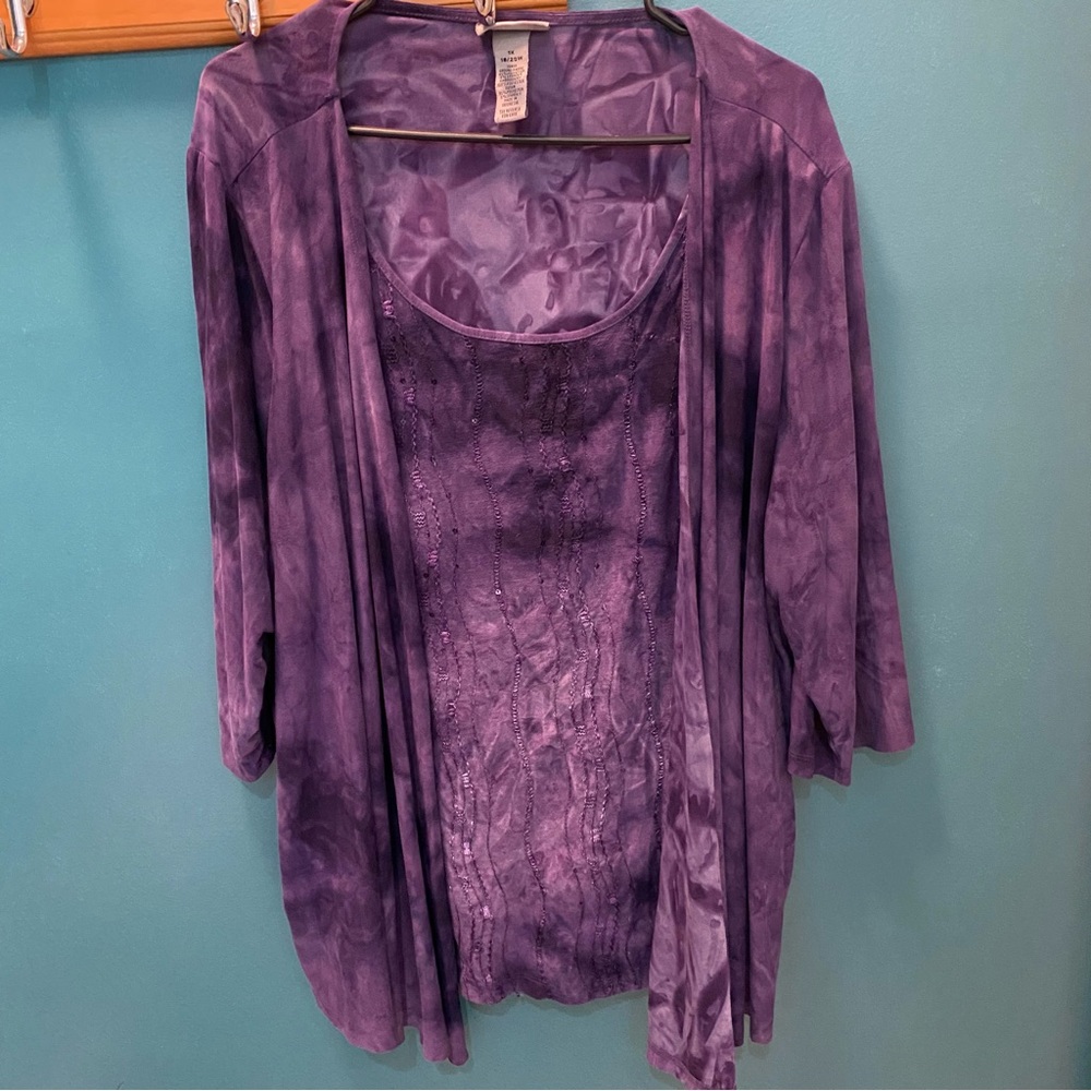 Purple Faux Cardigan Top Size 1X 18-20 Catherines